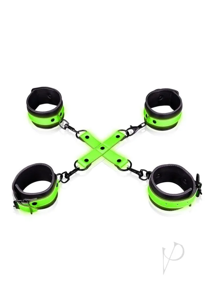Ouch Ouch Hand and Ankle Cuffs with Hogtie Glow in the Dark Green Female Sex Toys Ouch Ouch Hand and Ankle Cuffs with Hogtie Glow in the Dark Green Female Sex Toys