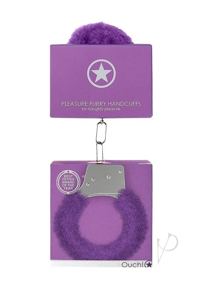 Ouch Pleasure Handcuffs Furry Purple Ouch Vibrators
