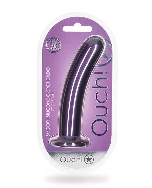 Ouch Smooth GSpot Silicone Dildo 7in Metallic Purple Ouch Dildos