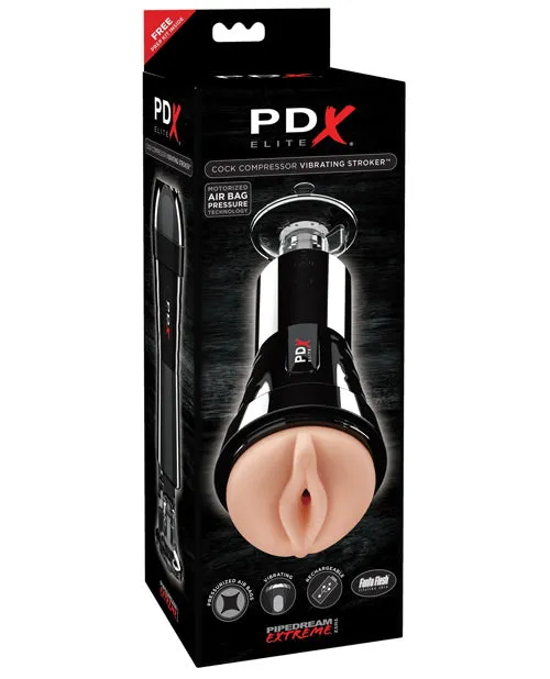 Pdx Elite Male Sex Toys PDX Elite Rechargeable Cock Compressor Vibrating Masturbator Pussy VanillaBlack