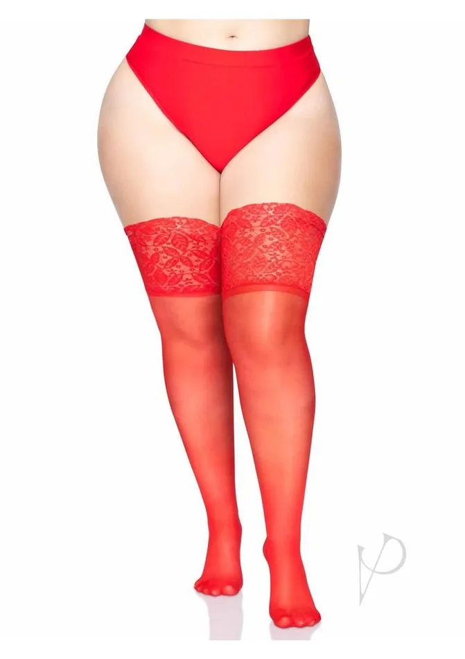 Plus Size Leg Avenue Lycra Sheer Stay Up Thigh High with 5in Silicone Lace Top Plus Size Red Leg Avenue Plus Size Leg Avenue Lycra Sheer Stay Up Thigh High with 5in Silicone Lace Top Plus Size Red Leg Avenue