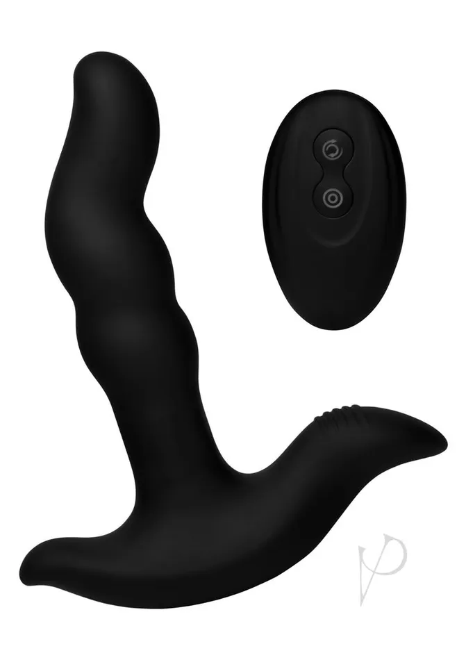 Prostatic Play Curved Rotating Silicone Prostate Plug with Remote Control Black Prostatic Play Anal