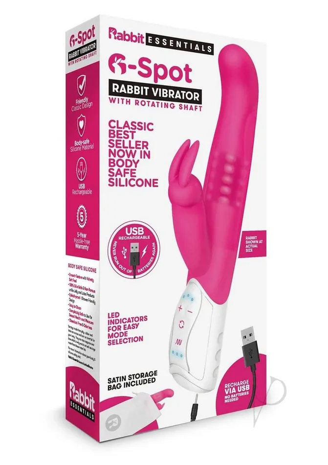 Rabbit Essentials Silicone Rechargeable GSpot Rabbit Vibrator Hot Pink Rabbit Essentials Vibrators Rabbit Essentials Silicone Rechargeable GSpot Rabbit Vibrator Hot Pink Rabbit Essentials Vibrators