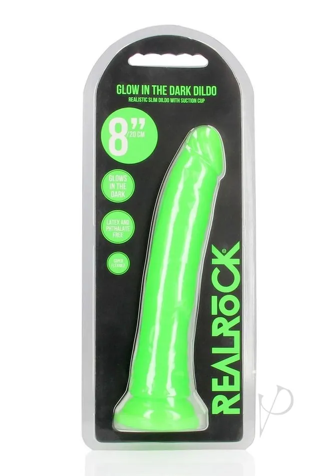 Real Rock Female Sex Toys RealRock Slim Glow in the Dark Dildo with Suction Cup 8in Green Real Rock Female Sex Toys RealRock Slim Glow in the Dark Dildo with Suction Cup 8in Green