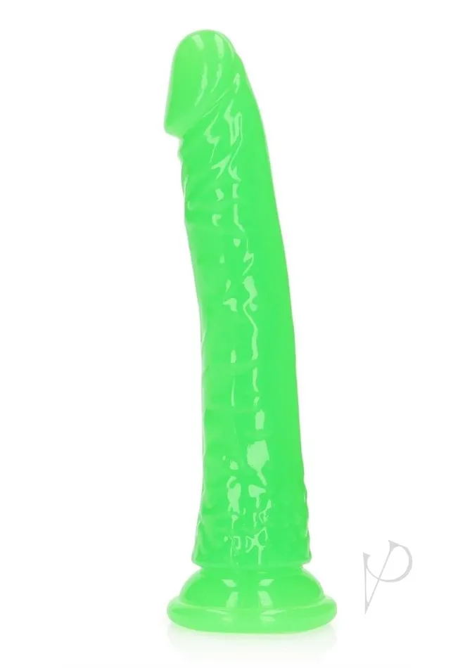 Real Rock Female Sex Toys RealRock Slim Glow in the Dark Dildo with Suction Cup 8in Green