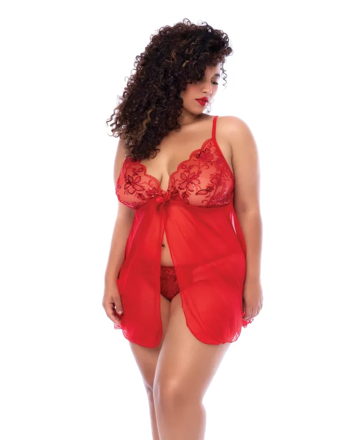 Sequin Embellished Babydoll wGString Red 3X4X Mapale Vibrators