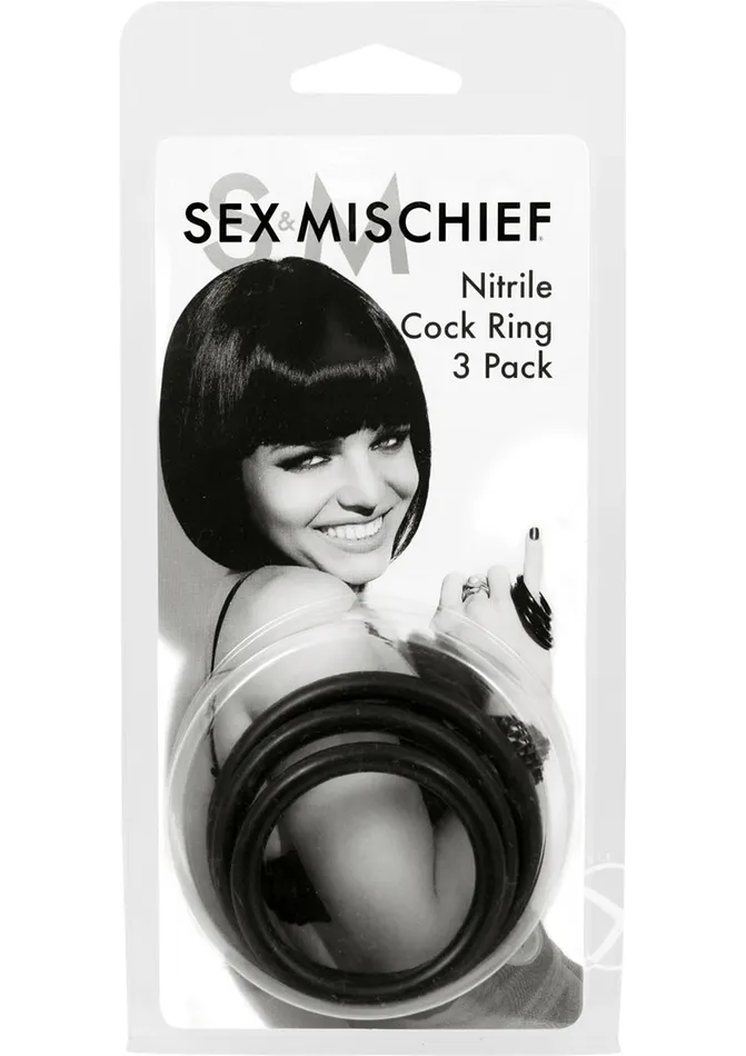 Sex and Mischief Nitrile Cock Ring 3 Pack Black Sex And Mischief Male Sex Toys Sex and Mischief Nitrile Cock Ring 3 Pack Black Sex And Mischief Male Sex Toys