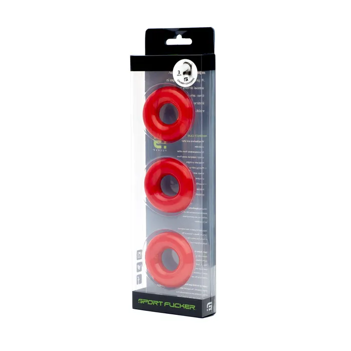 Sport Fucker Rubber Cock Ring 3 pack Red Sport Fucker Male Sex Toys