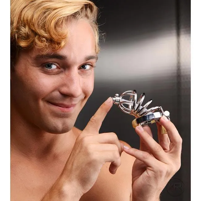 Stainless Steel Chastity Cage with Urethral Insert Master Series Male Sex Toys