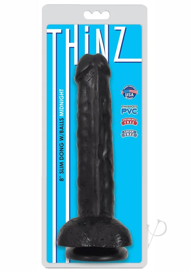Thinz Thinz Slim Dong with Balls 8in Black Dildos