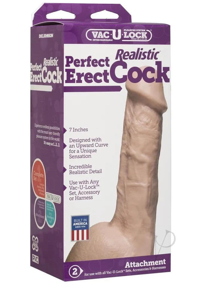 Vac U Lock Dildos VacULock Realistic Perfect Erect Cock Dildo 7in Vanilla