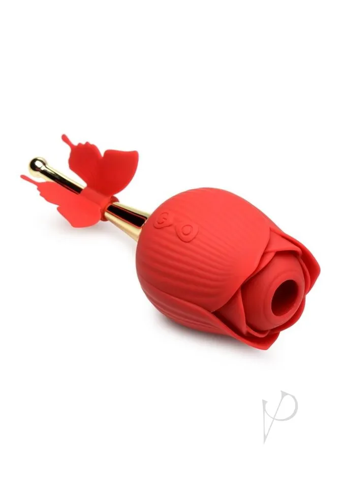 Vibrators Bloomgasm Inmi Bloomgasm Flutter Rose Rechargeable Silicone Sucking Rose with Butterfly Teaser RedGold