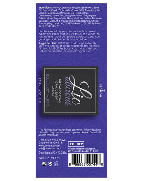 Vibrators Licolicious Throat Coating Oral Delight Cream Blueberry Muffin 17oz Lic O Licious