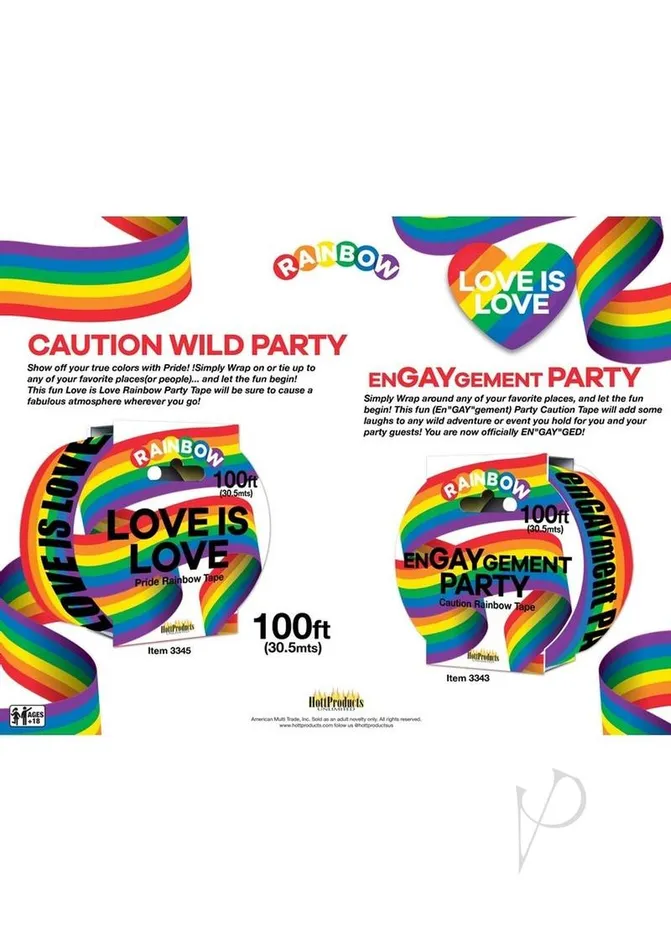 Vibrators Rainbow EnGAYgement Party Tape 100ft Multicolor Vibrators Rainbow EnGAYgement Party Tape 100ft Multicolor