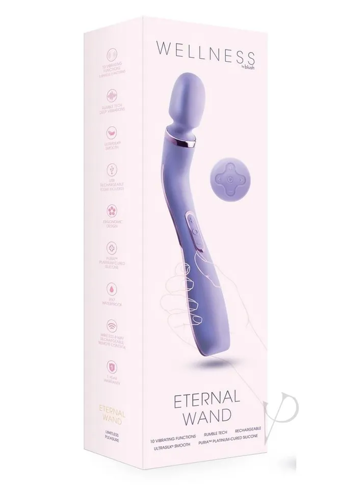 Wellness Wellness Eternal Wand Rechargeable Silicone Vibrating Wand with Remote Control Lavender Female Sex Toys Wellness Wellness Eternal Wand Rechargeable Silicone Vibrating Wand with Remote Control Lavender Female Sex Toys