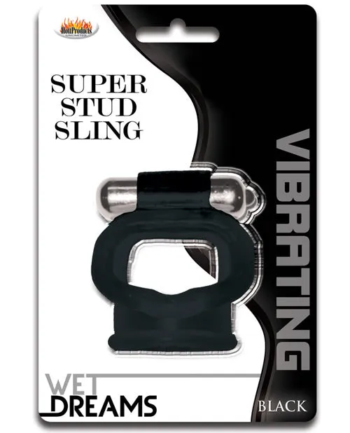 Wet Dreams Male Sex Toys Wet Dreams Super Stud Sling Silicone Vibrating Cock Ring Waterproof Black