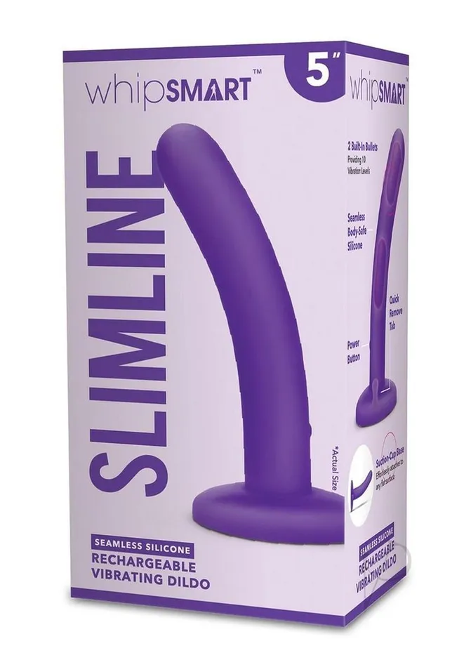 WhipSmart Rechargeable Silicone Slimline Dildo 5in Purple Whipsmart Female Sex Toys WhipSmart Rechargeable Silicone Slimline Dildo 5in Purple Whipsmart Female Sex Toys