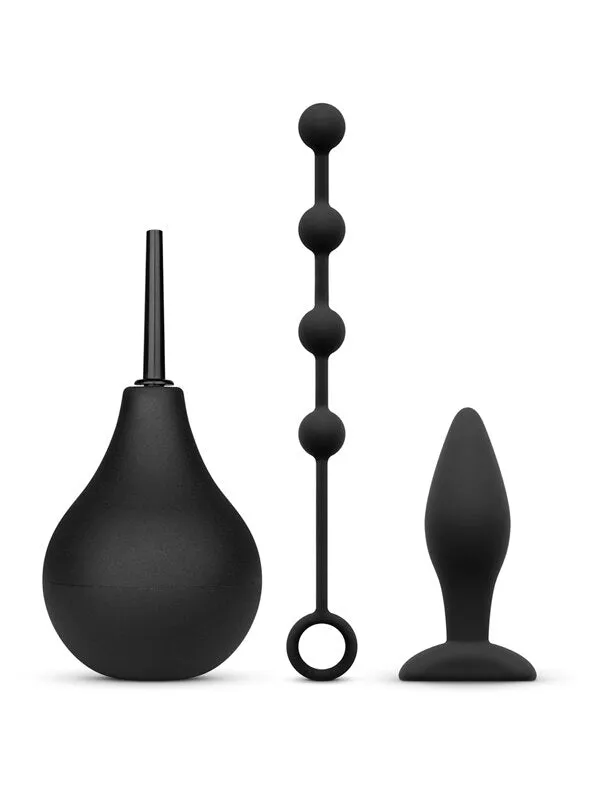 Anal Nexus ANAL BEGINNER KIT Douche 224ml Silicone Beads 20mm Small Silicone Butt Plug Black