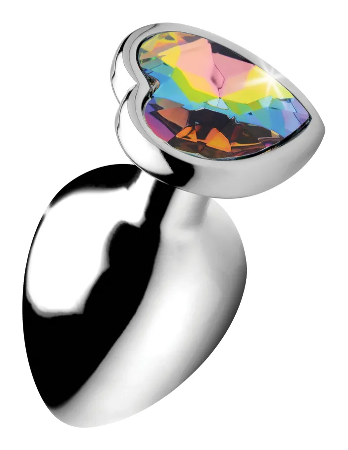 Anal XR Brands Booty Sparks Rainbow Prism Heart Anal Plug Large