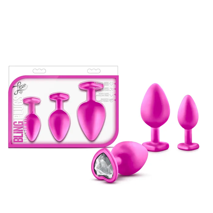 Blush Anal Luxe Bling Plugs Training Kit Pink With White Gems