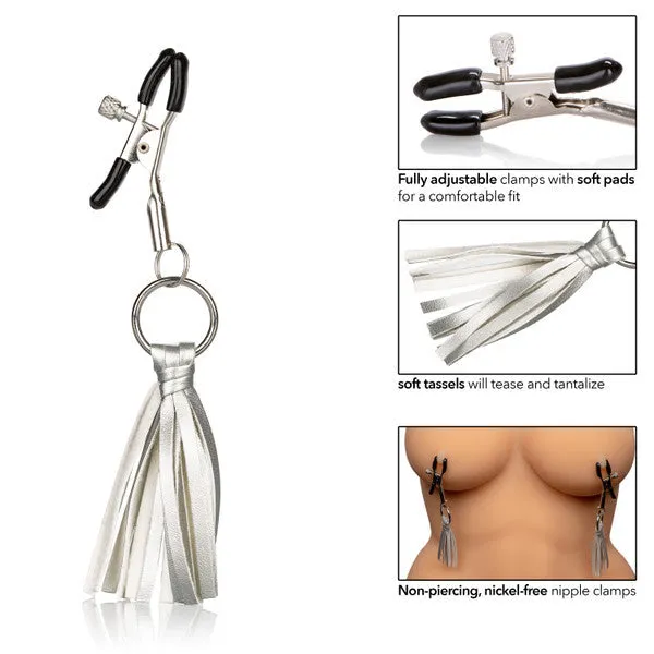 Couples Nipple Play Playful Tassels Nipple Clamps Silver CalExotics