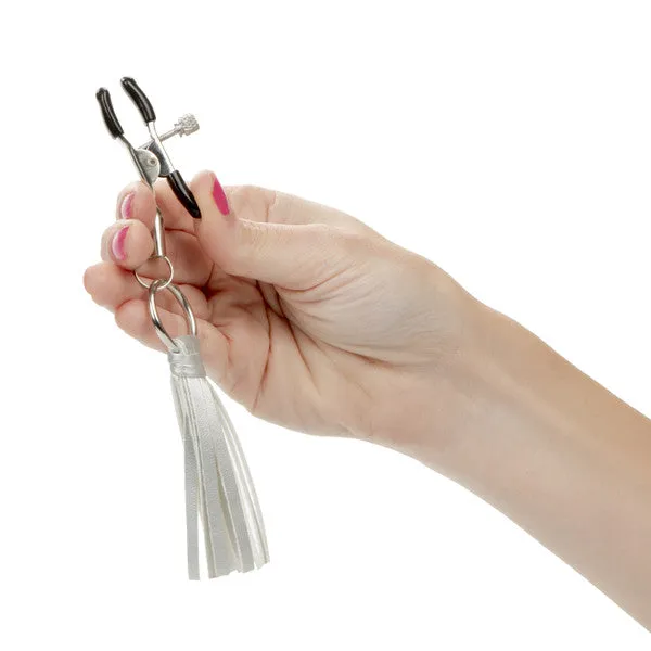 Couples Nipple Play Playful Tassels Nipple Clamps Silver CalExotics