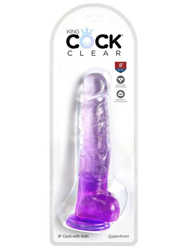 Dildos Pipedream Products King Cock Clear 8 in with balls Purple Dildos Pipedream Products King Cock Clear 8 in with balls Purple