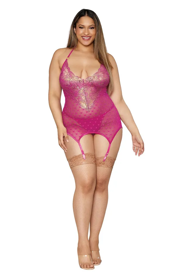 Dreamgirl Garter Slip and GString Queen Size Fuchsia Vibrators