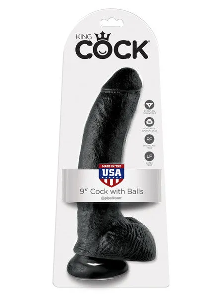 King Cock 9 in Cock With Balls Black Pipedream Products Dildos