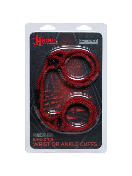 Kink Hogtied Bind and Tie 6mm Hemp Wrist or Ankle Cuffs Red Doc Johnson Restraints