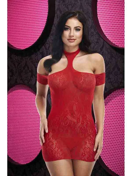 Lapdance Lingerie Vibrators Cut Out Lace Mini Dress LC75 Red