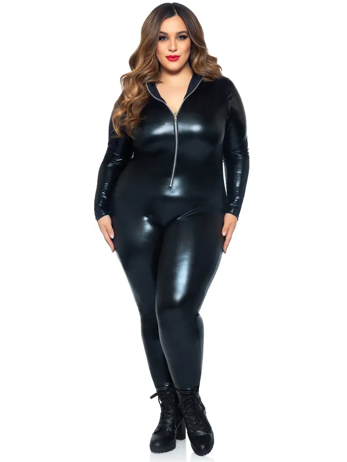 Leg Avenue Anal Lame Zipper Front Catsuit 3x4x Black