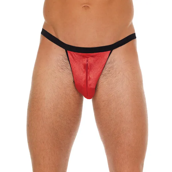 Rimba Anal Mens Black GSting With Zipper On Red Pouch