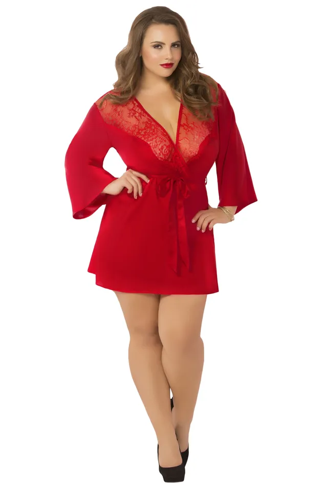 Seven Til Midnight Vibrators Satin Eyelash Robe Queen Size Red