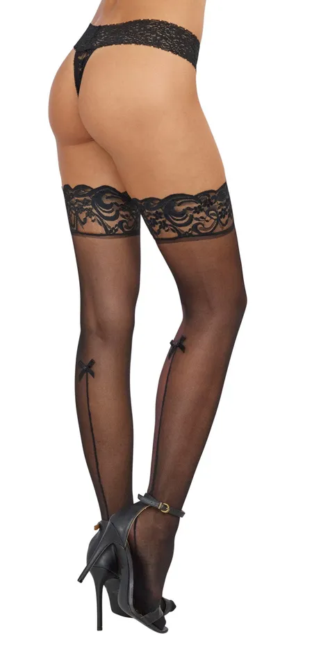 Teddies And Bodies Dreamgirl Lace Top Thigh High One Size Black