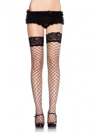 Teddies And Bodies Lace Top Fence Net Thigh Highs One Size Black Leg Avenue