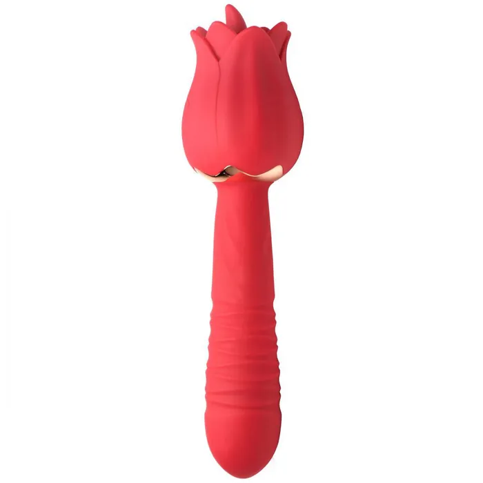 XR Brands inmi Vibrators Bloomgasm Racy Rose Thrust and Lick Vibrator Red