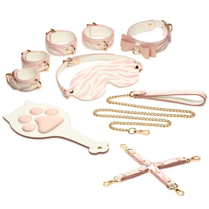 XR Brands Master Series Vibrators Pink Kitty Bondage Set Whitepink