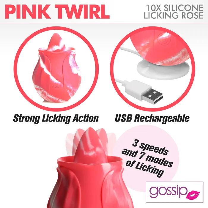 10X Pink Twirl Silicone Licking Rose Curve Toys Vibrators