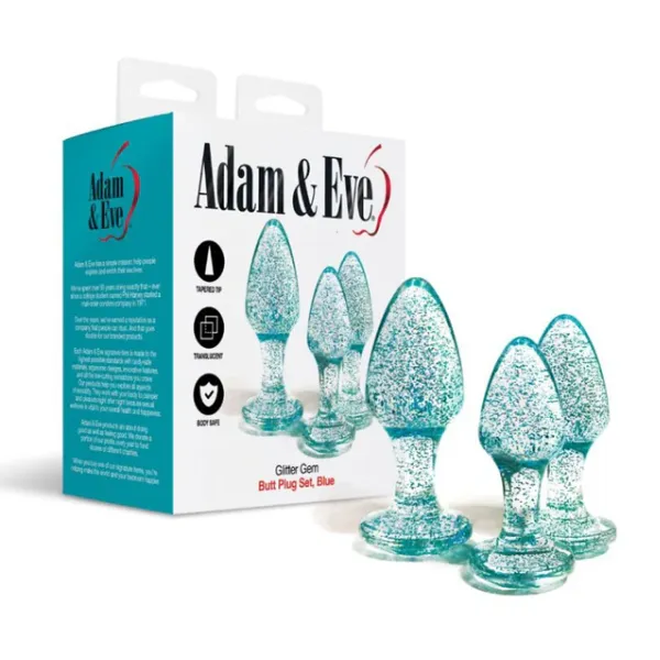 Adam Eve Glitter Gem 3Piece Butt Plug Set Blue OSAS Anal Adam Eve Glitter Gem 3Piece Butt Plug Set Blue OSAS Anal