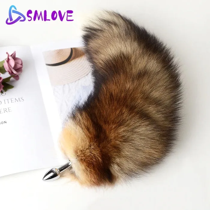 Anal pluglust 14 BROWN CAT TAIL STAINLESS STEEL PLUG