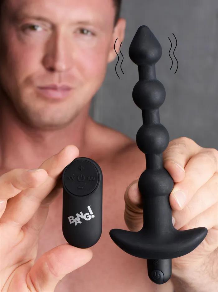 Anal Remote Control Vibrating Silicone Anal Beads Black XR Brands