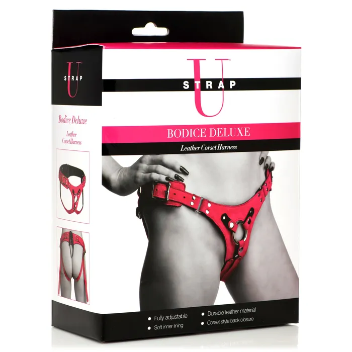 Bodice Deluxe Leather Corset Harness Pink XR Brands Vibrators
