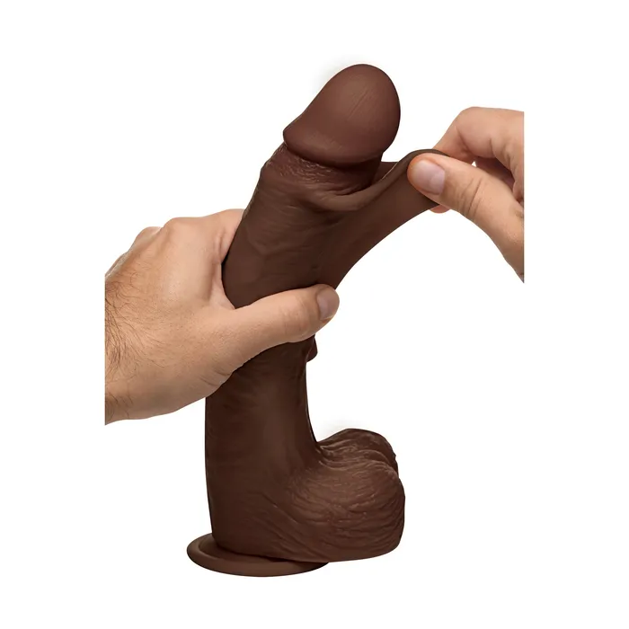Curve Toys Dildos 10 Inch Real Skin Silicone Dildo with Balls Dark