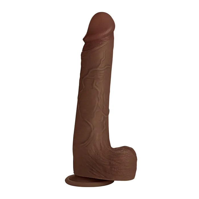 Curve Toys Dildos 10 Inch Real Skin Silicone Dildo with Balls Dark