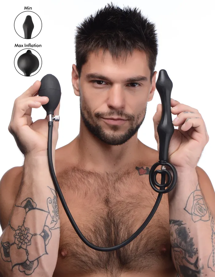 Devils Rattle Inflatable Silicone Anal Plug with Cock and Ball Ring XR Brands Male Sex Toys
