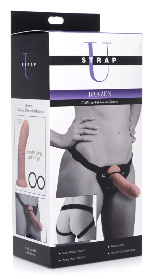 Female Sex Toys Brazen 8 inch Silicone Dildo with Harness XR Brands