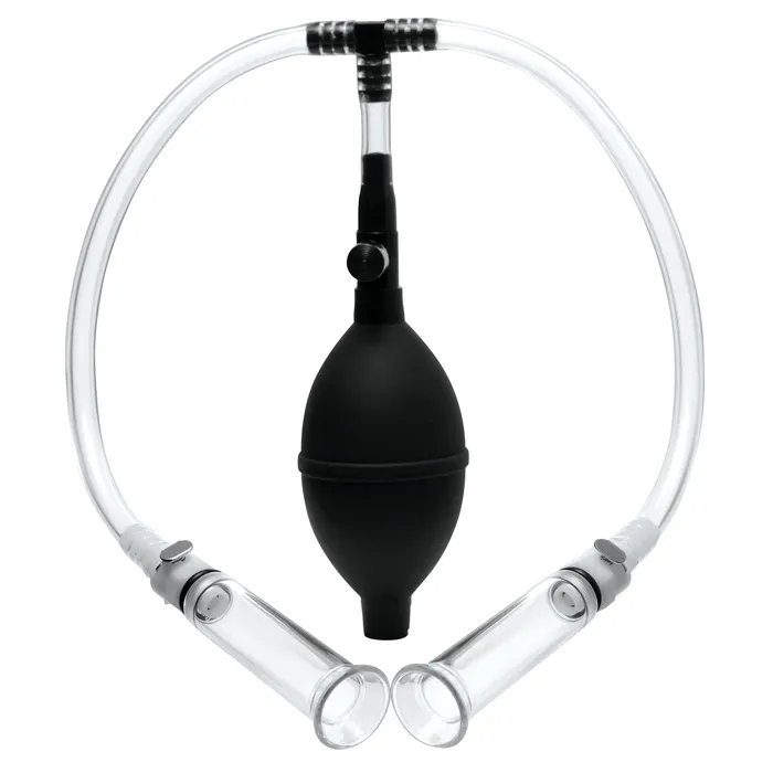 Female Sex Toys XR Brands Nipple Pumping System with Dual Detachable Acrylic Cylinders