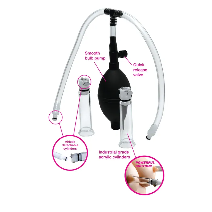Female Sex Toys XR Brands Nipple Pumping System with Dual Detachable Acrylic Cylinders