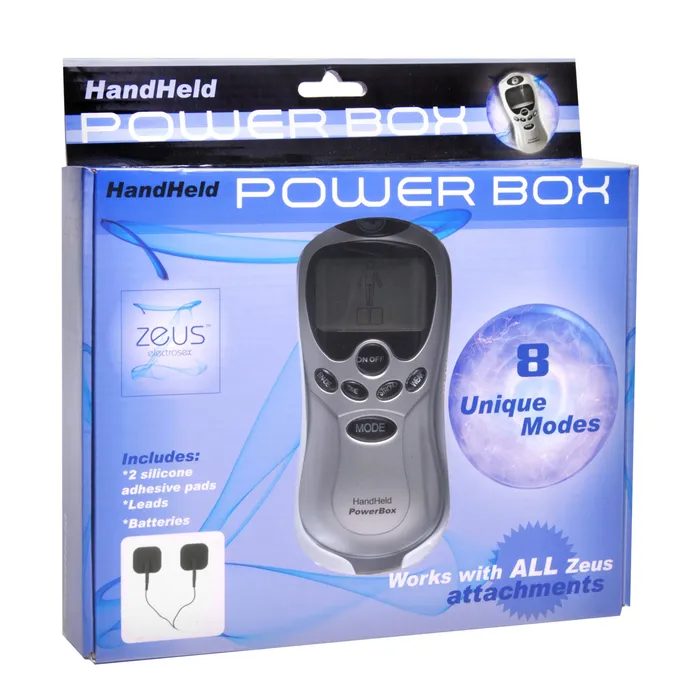 Female Sex Toys XR Brands Zeus Handheld 8 Mode Power Box with Black Pads